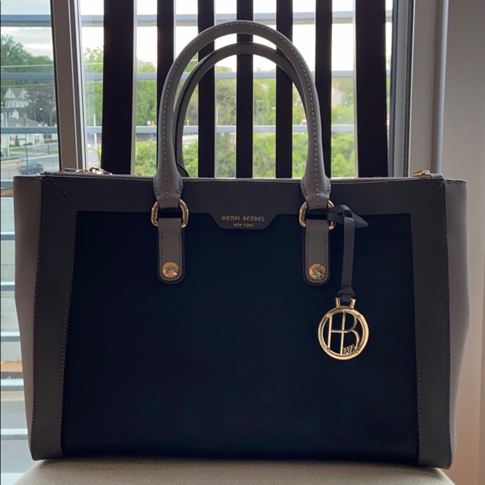 Henri Bendel black and grey textured leather bag